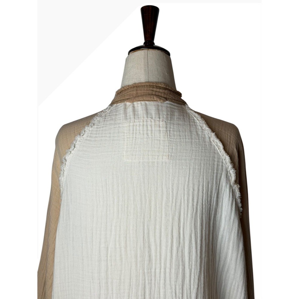 Aerie Gauzy Coverup Shirt Women XS Tan Ivory Colorblock Cotton Oversized - Picture 6 of 11